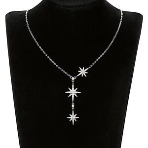 Sterling Silver Star Starburst North Star Zircon Minimalist Necklace